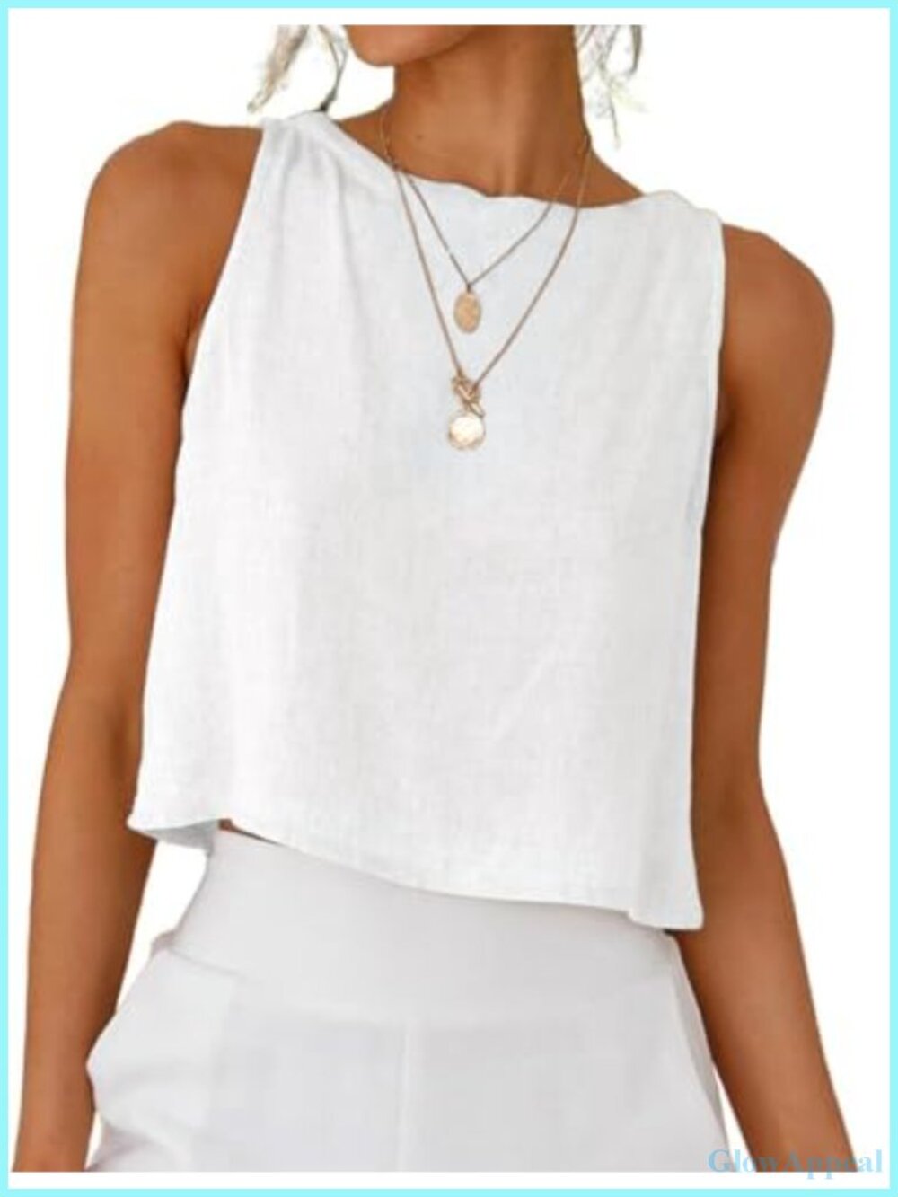 Womens Linen Crop Tank Top Sleeveless Loose Summer Casual